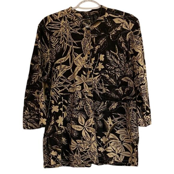 Erica Tops - Erica Fall Print Button Up Sz M Linen Rayon Blend Long Sleeves